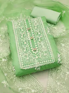 Peachmode Floral Embroidered Thread Work Organza Unstitched Dress Material