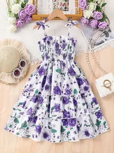 INCLUD Kids-Girls Floral Printed Fit & Flare Knee Length Dress