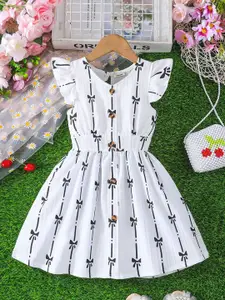 INCLUD Girl Print V-Neck Flutter Sleeve Fit & Flare Dress