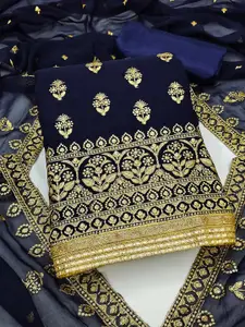 Peachmode Floral Embroidered Embellished Georgette Unstitched Dress Material