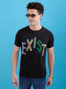 Status Quo Men Typography Printed Applique T-shirt