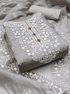 Peachmode  Floral Embroidered Chanderi Cotton Unstitched Dress Material