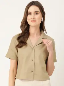 KASHIAN Comfort Cuban Collar Short Sleeves Crop Shirt