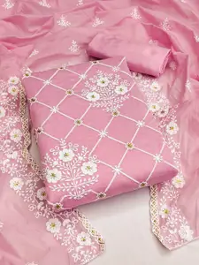 Peachmode Floral Embroidered Chanderi Cotton Unstitched Dress Material