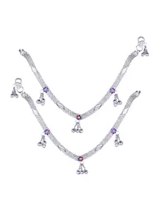 Vighnaharta Rhodium-Plated Artificial Stones Studded Anklets