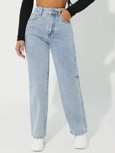 HIGH BUY Women Comfort Relaxed Fit High-Rise Heavy Fade Cotton Denim  Jeans