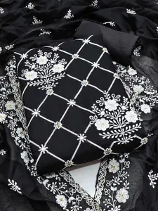 Peachmode Floral Embroidered Chanderi Cotton Unstitched Dress Material