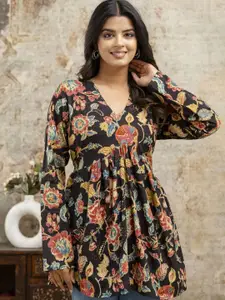 LABEL ADRIJA Women Floral Print Cotton Empire Casual Top