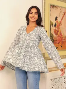 LABEL ADRIJA Women Floral Print Gathered or Pleated Top