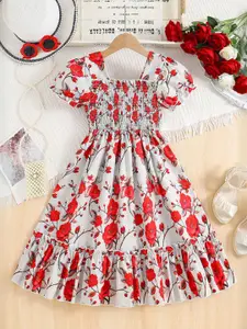 INCLUD Kids Girls Floral Print Puff Sleeve Fit and Flare Midi Dress