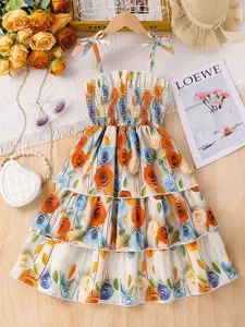 INCLUD Girl Floral Print Sleeveless Smocked Fit & Flare Dress