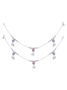 Vighnaharta Rhodium-Plated Artificial Stones Studded Anklets