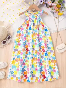INCLUD Girls Floral Print Halter Neck A-Line Dress