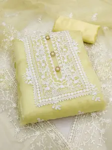 Peachmode Floral Embroidered Thread Work Organza Unstitched Dress Material