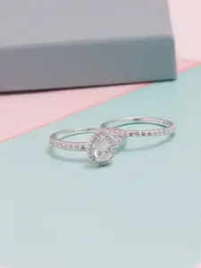 LeCalla Set Of 2 92.5 Sterling Silver Silver-Plated Cubic Zirconia Studded Finger Rings