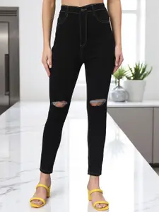 GUTI Women Skinny Fit High-Rise Slash Knee Stretchable Jeans