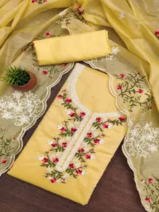 Peachmode Floral Embroidered Sequinned Chanderi Cotton Unstitched Dress Material