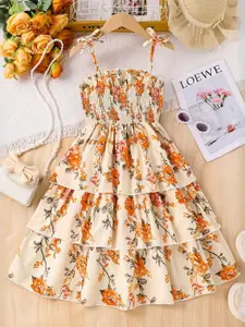 INCLUD Girls Floral Printed Shoulder Straps Fit & Flare Dress