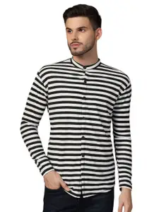 BEYOU FASHION Men Striped Mandarin Collar Casual Shirt