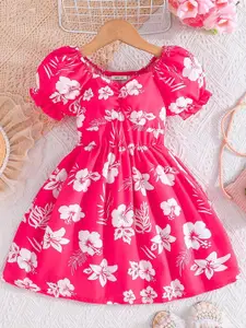 INCLUD  Girls Floral Print Puff Sleeve Fit & Flare Dress