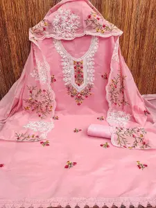 Peachmode Floral Embroidered Sequinned Chanderi Cotton Unstitched Dress Material