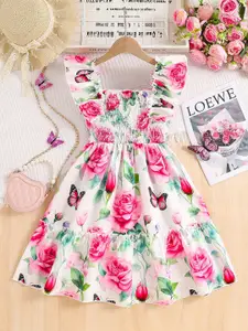 INCLUD Girls Floral Printed Gathered or Pleated Fit and Flare Dress