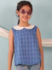 Sangria Girls Geometric Embroidered Peter Pan Collar Regular Tops