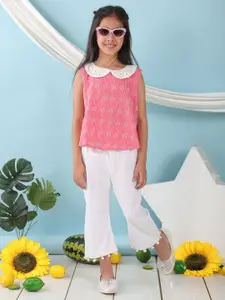 Sangria Girls Ethnic Motifs Printed Pure Cotton Top With Trousers