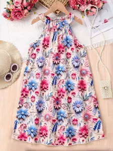 INCLUD Kids-Girls Tropical Print Halter Neck A-Line Dress