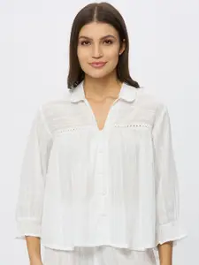 AMMARZO Self Design Cotton Button-Down Lounge Top