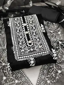 Peachmode Floral Embroidered Organza Unstitched Dress Material