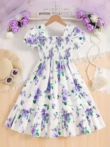 INCLUD Girls Floral Print Puff Sleeve Fit & Flare Dress