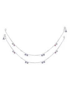 Vighnaharta Rhodium-Plated Artificial Stones Studded Anklets