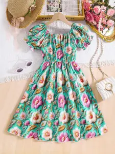INCLUD Floral Print Puff Sleeve Fit & Flare Dress
