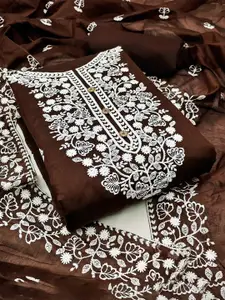 Peachmode Floral Embroidered Chanderi Cotton Unstitched Dress Material