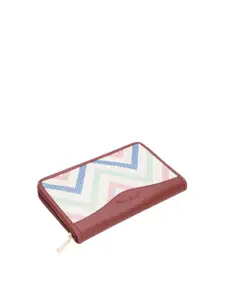 HARD CRAFT Women Geometric Printed Leather Zip Around Wallet with Passport Holder