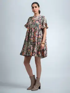 Roadster Women Floral Printed Round Neck Mini Dress