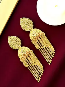 FEMMIBELLA Gold-Plated Dome Shaped Tasselled Jhumkas
