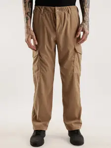 NEVER NEUD Men Relaxed Fit Corduroy Cargos Trousers