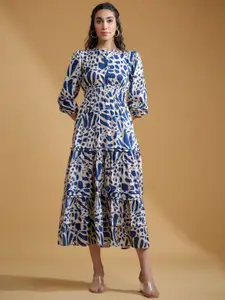 Roadster Women Abstract Printed Fit and Flare Midi Dress