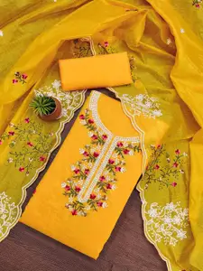 Peachmode Floral Embroidered Thread Work Unstitched Dress Material