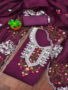 Peachmode Floral Embroidered Thread Work Unstitched Dress Material