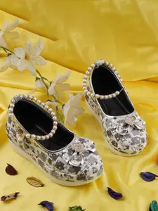 BAESD Girls Black & White Party Synthetic Leather Flatform Pumps