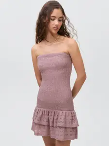 MANGO Smocked & Ruffled Detail Mini Bandeau Dress