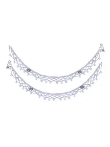 Vighnaharta Rhodium-Plated Artificial Stones Studded Anklets