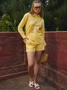 SASSAFRAS Self Design Pure Cotton Shirt & Shorts Co-Ord Set