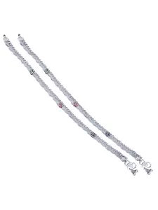 Vighnaharta Rhodium-Plated Artificial Stones Studded Anklets