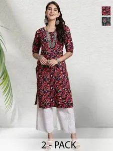 Anouk Rustic Selection Of 2 Women Floral Printed Crepe Kurta