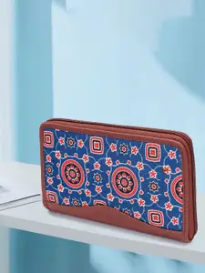 HARD CRAFT Women Ethnic Motifs Printed Leather Zip Around Wallet with Passport Holder