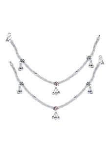 Vighnaharta Rhodium-Plated Artificial Stones Studded Anklets